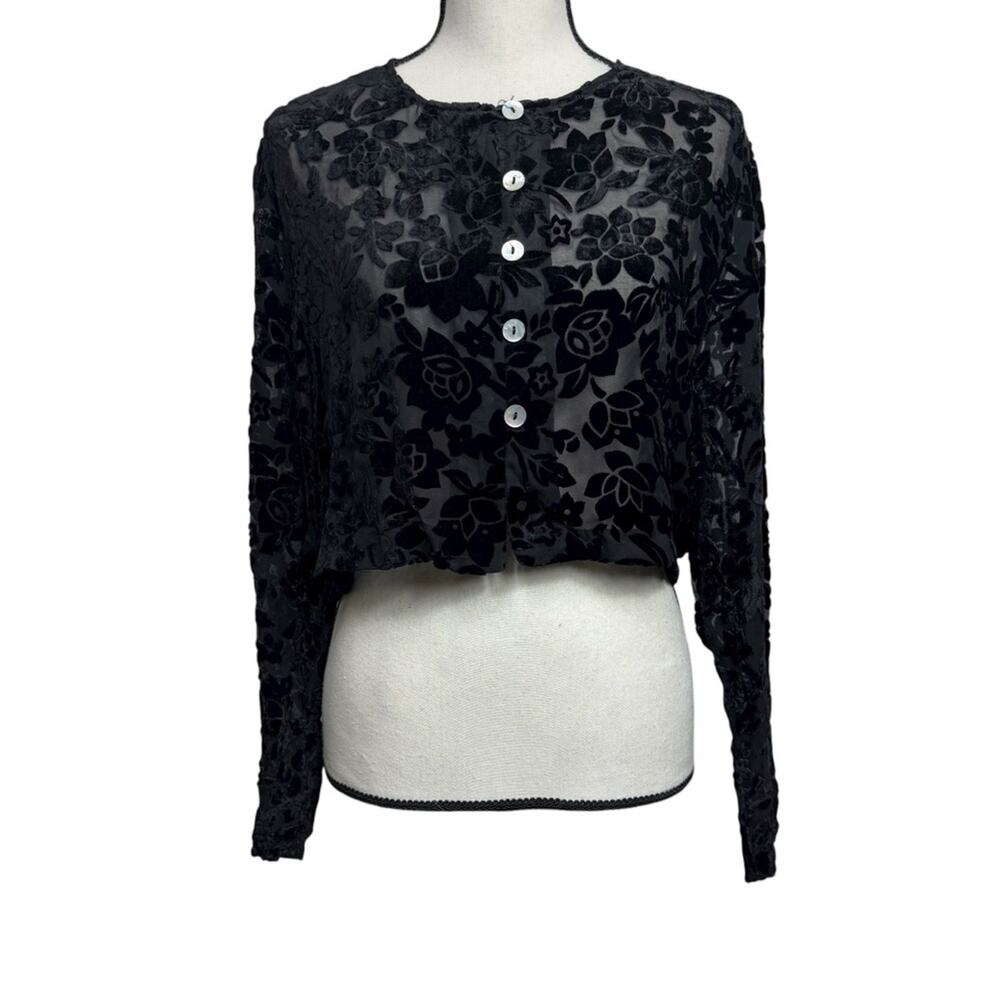Queen Anneβsβ Lace By Eileen West Black Silk Velvet Sheer Floral S Dead Stock